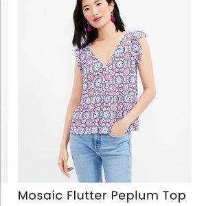 Loft mosaic flutter peplum top- size S